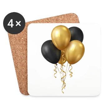 Luftballons Schwarz Gold - Party Geburtstag Elemen - Untersetzer (4er-Set) - Weiß - Vorne