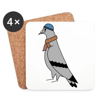 Écharpe Pigeon Beanie – Illustration Urban Minimal - Dessous de verre (lot de 4) - blanc - Devant