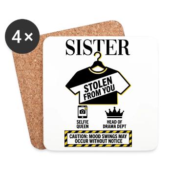 Sœur volée à toi Avertissement - Dessous de verre (lot de 4) - blanc - Devant
