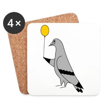 Pigeon with Balloon – Art urbain minimaliste - Dessous de verre (lot de 4) - blanc - Devant