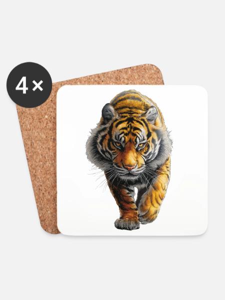 Tiger - Untersetzer (4er-Set) - Weiß