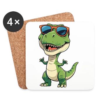 Dino mit Sonnenbrille Cartoon - Untersetzer (4er-Set) - Weiß - Vorne