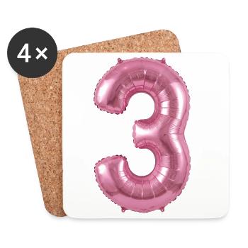3. Geburtstag Shirt, Pinker Ballon Helium - Untersetzer (4er-Set) - Weiß - Vorne