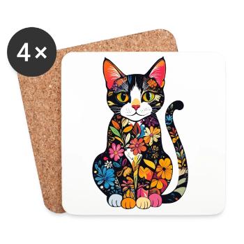 Explosion de couleurs du chat en fleurs - Dessous de verre (lot de 4) - blanc - Devant