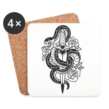 Snake with roses tattoo design - Coasters (set of 4) - white - Front