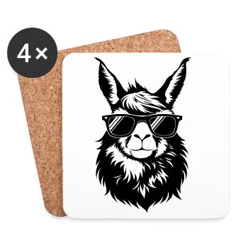 Cooler Lama Kopf mit Sonnnenbrille - Untersetzer (4er-Set) - Weiß - Vorne