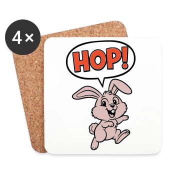 HOP! Bunny Jumping Comic Action Vector - Coasters (set of 4) - white - Front