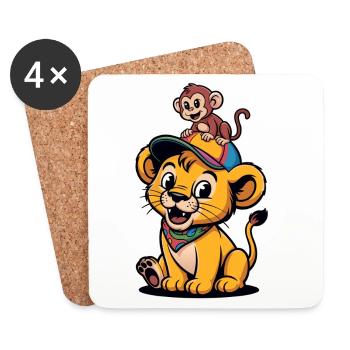 Lion et Singe mignons – Meilleurs amis - Dessous de verre (lot de 4) - blanc - Devant