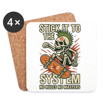 Skeleton Skateboard Against the System - Coasters (set of 4) - white - Front