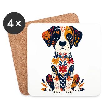 Chien fleur Petit Chien mignon Design - Dessous de verre (lot de 4) - blanc - Devant