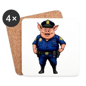 Police des cochons - Dessous de verre (lot de 4) - blanc - Devant