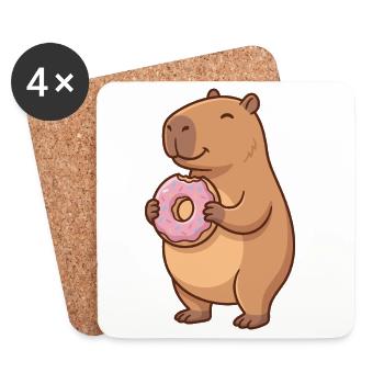 Capybara mit Donut süßes Tiermotiv - Untersetzer (4er-Set) - Weiß - Vorne