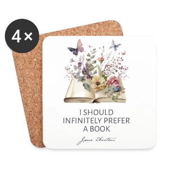 Je devrais infiniment préférer un livre II - Jane Austen - Dessous de verre (lot de 4) - blanc - Devant