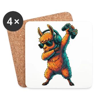Gamer Llama Alpaga jouant à des jeux vidéo Art - Dessous de verre (lot de 4) - blanc - Devant
