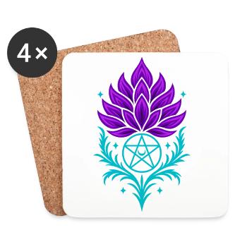 Distel mit Pentagramm - Spirituelles Symbol - Untersetzer (4er-Set) - Weiß - Vorne