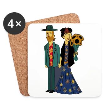 Couple amoureux avec bouquet de tournesols - Dessous de verre (lot de 4) - blanc - Devant