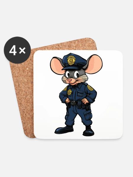 Mouse Policewoman / Police Mouse - Coasters (set of 4) - white