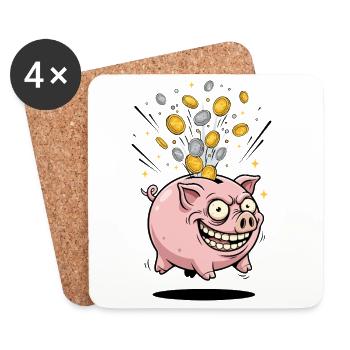 Piggy Bank Coin Rain Fun - Coasters (set of 4) - white - Front