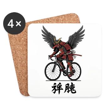 Geflügelter Samurai auf dem Fahrrad - Untersetzer (4er-Set) - Weiß - Vorne