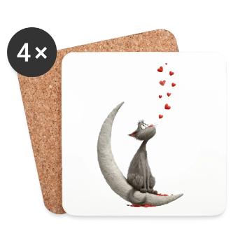 Chat sur la Lune - Dessous de verre (lot de 4) - blanc - Devant