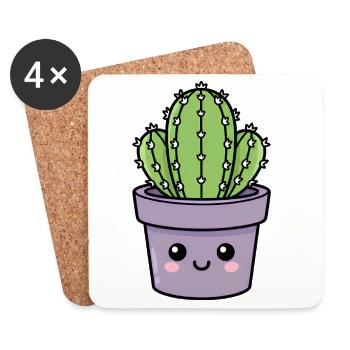 Kawaii Cactus in Purple Pot - Coasters (set of 4) - white - Front