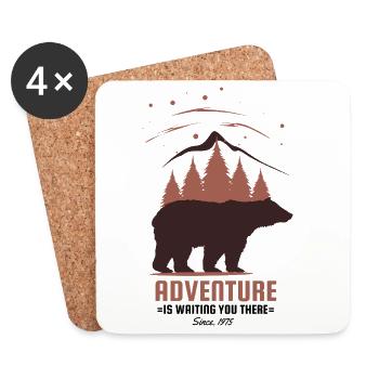L’aventure vous attend là-bas Camping d’ours - Dessous de verre (lot de 4) - blanc - Devant