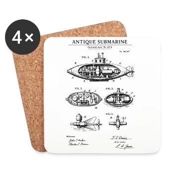 Brevet de plan de sous-marin ancien - Dessous de verre (lot de 4) - blanc - Devant