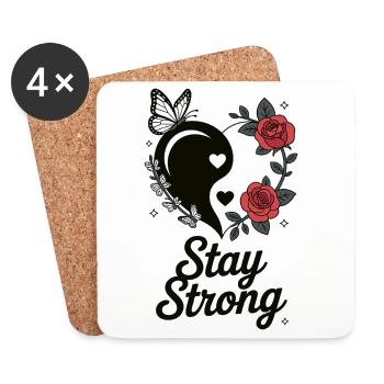 Stay Strong Shirt – Yin Yang Herz mit Rosen - Untersetzer (4er-Set) - Weiß - Vorne