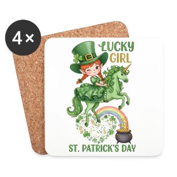 Lucky Girl St. Patrick's Day lustiges Zitat - Untersetzer (4er-Set) - Weiß - Vorne