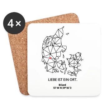 Dänemark Umriss - Billund Liebe - mit Koordinaten - Untersetzer (4er-Set) - Weiß - Vorne