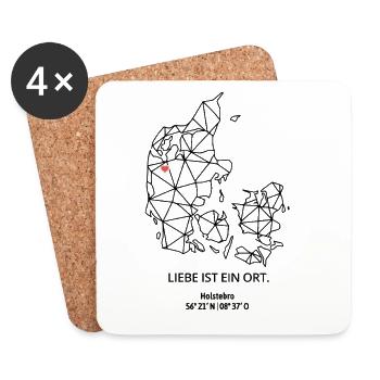 Dänemark Umriss - Holstebro Liebe - Koordinaten - Untersetzer (4er-Set) - Weiß - Vorne