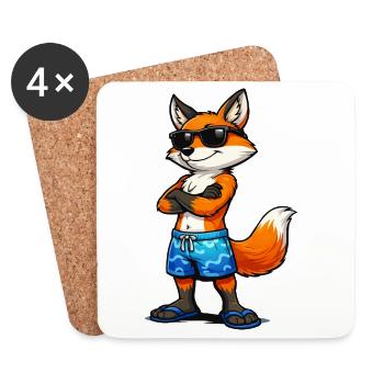 Renard d’été avec des lunettes de soleil - Dessous de verre (lot de 4) - blanc - Devant