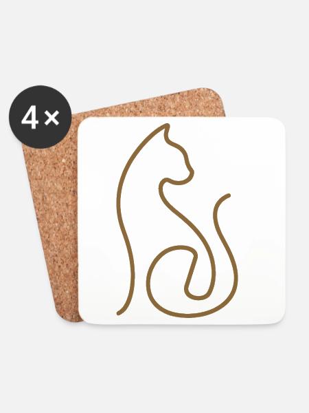 Katze Linienkunst Katzen Design - Untersetzer (4er-Set) - Weiß