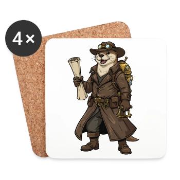 Otter Explorer Steampunk Retro Cartographer - Coasters (set of 4) - white - Front