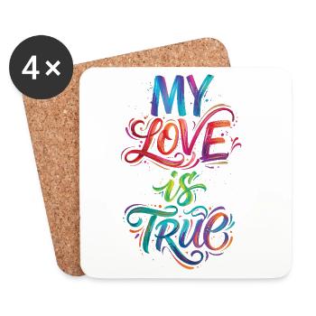 Mon amour est vrai Texte coloré Peinture Imprimée - Dessous de verre (lot de 4) - blanc - Devant