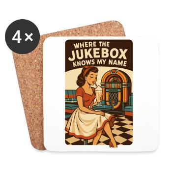 50s Diner Pin-Up: Where the Jukebox Knows My Name - Coasters (set of 4) - white - Front