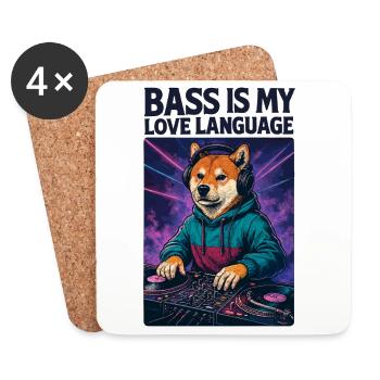 Shiba Inu DJ – Bass Is My Love Language - Untersetzer (4er-Set) - Weiß - Vorne