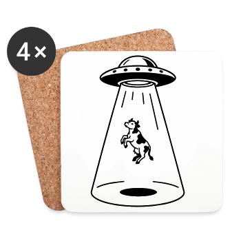 UFO mit Kuh - Untersetzer (4er-Set) - Weiß - Vorne