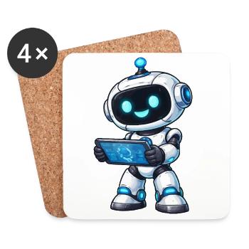 Petit robot avec tablette - Dessous de verre (lot de 4) - blanc - Devant