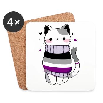 Asexuel Katze Queer lgbtq+ LGBT Asexualität CSD - Untersetzer (4er-Set) - Weiß - Vorne