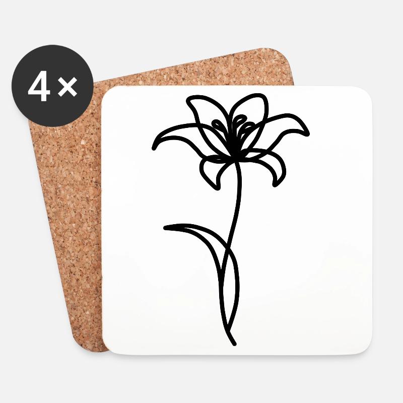 Minimalistische Lilie - Untersetzer (4er-Set) - Weiß