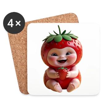 Erdbeerbaby Lächelnd Motiv - Untersetzer (4er-Set) - Weiß - Vorne