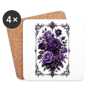 Rosen, Lila Rosen, Rose & Blumen - Untersetzer (4er-Set) - Weiß - Vorne