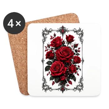 Roses, Roses rouges, Roses et Fleurs - Dessous de verre (lot de 4) - blanc - Devant