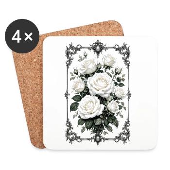 Roses, Roses blanches, Roses et Fleurs - Dessous de verre (lot de 4) - blanc - Devant