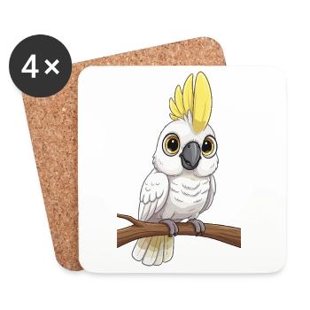 Funny cockatoo with big eyes - Coasters (set of 4) - white - Front