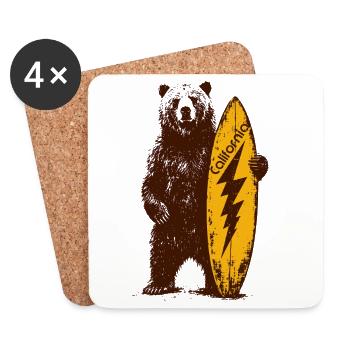 California Surf Bear - Coasters (set of 4) - white - Front