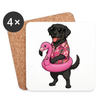 Chien hawaïen avec anneau de flamant rose - Dessous de verre (lot de 4) - blanc - Devant
