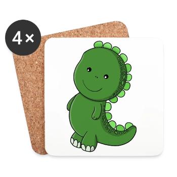 Smaragdgrüner Dino-Anhänger - Untersetzer (4er-Set) - Weiß - Vorne