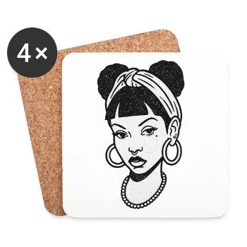 Portrait féminin noir #9 - Dessous de verre (lot de 4) - blanc - Devant
